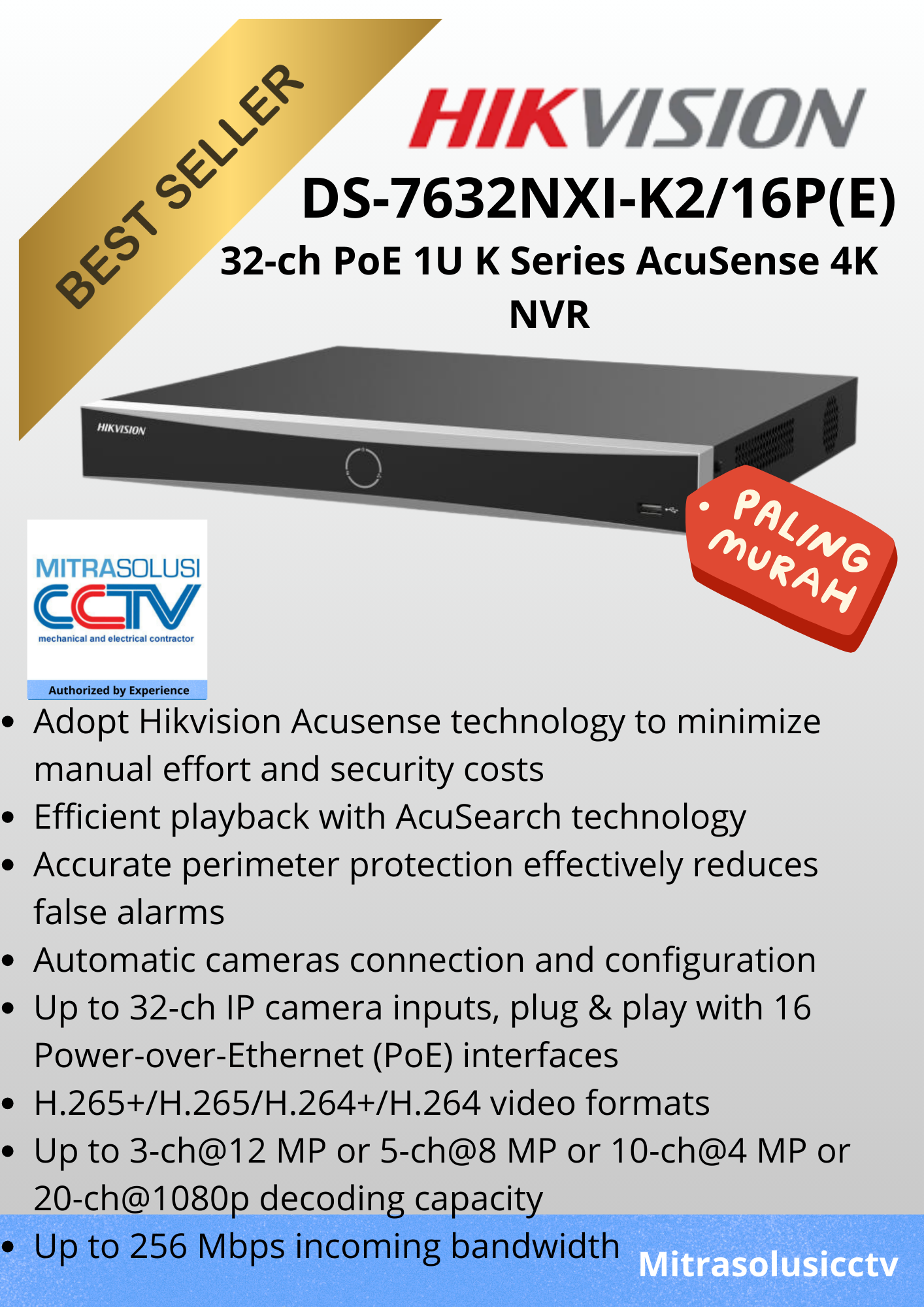 NVR Hikvision DS-7632NXI-K2/16P(E)