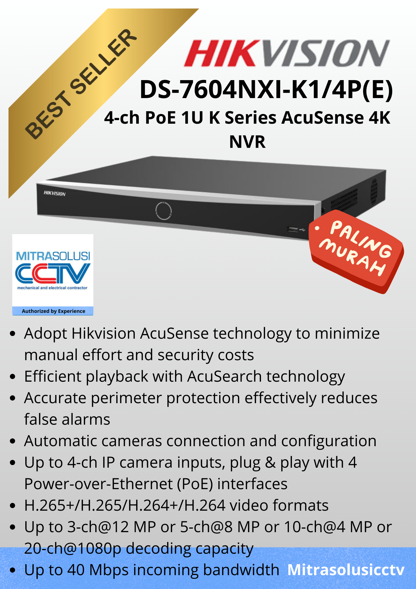 NVR Hikvision DS-7604NXI-K1/4P(E)