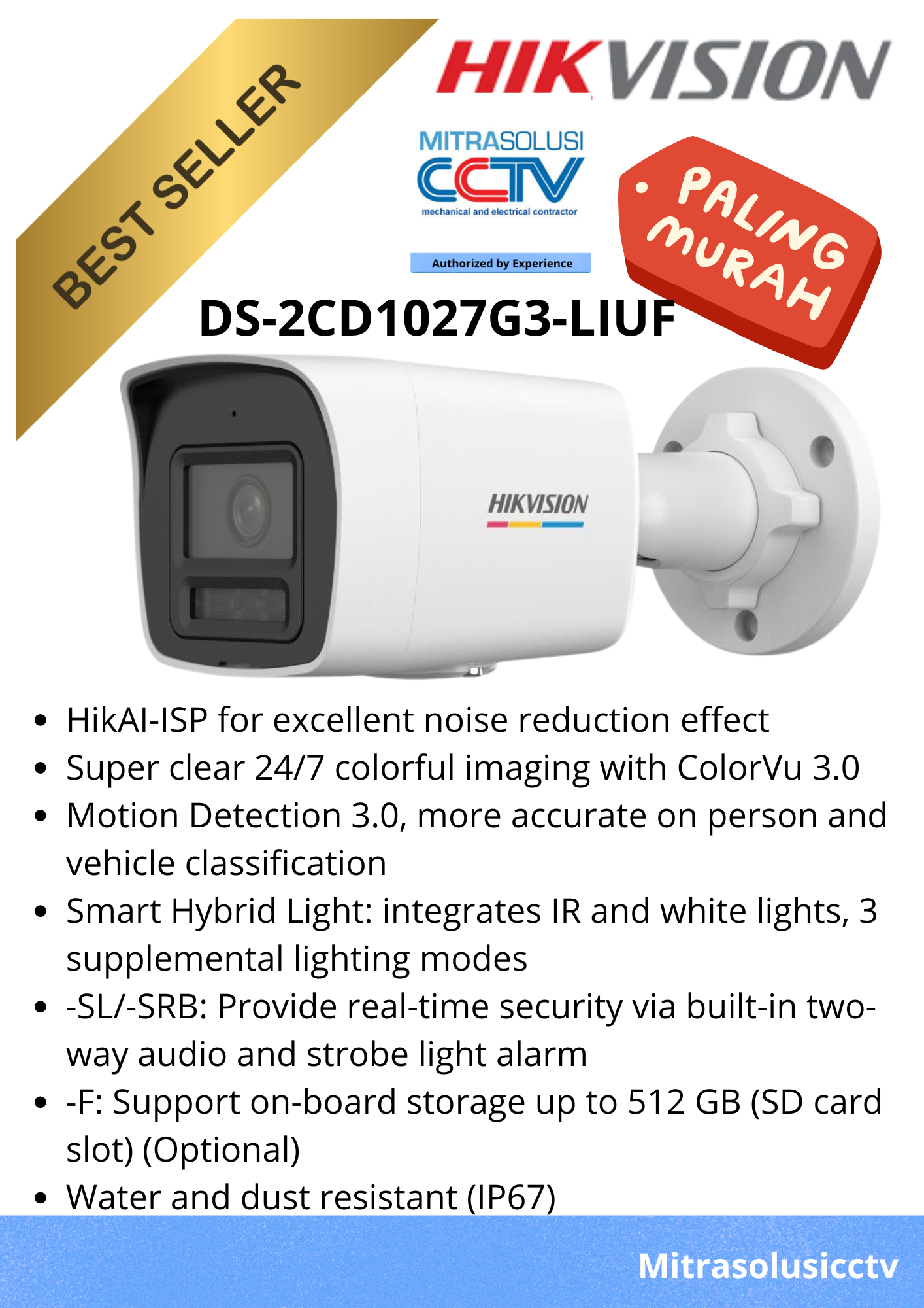 Kamera Outdoor Hikvision  DS-2CD1027G3-LIUF